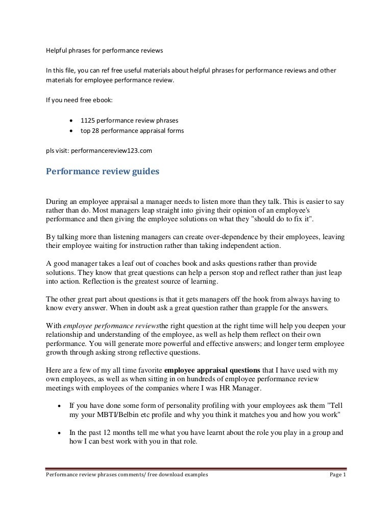 Performance review helpful phrases self performance review phrases